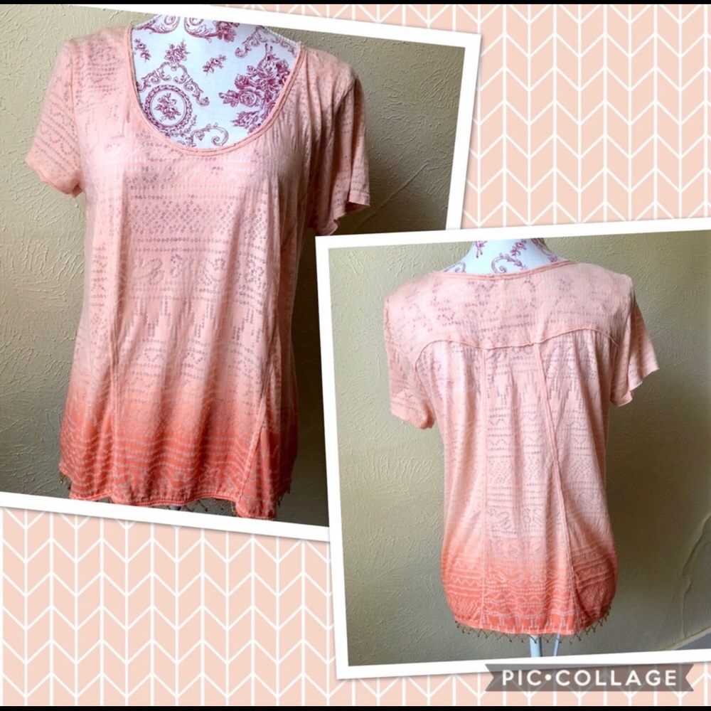 Free People Peach Ombré BurnOut w/Beaded Hem